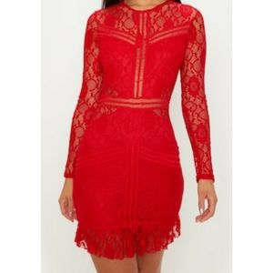 Pretty Little Thing Red Lace Dress.